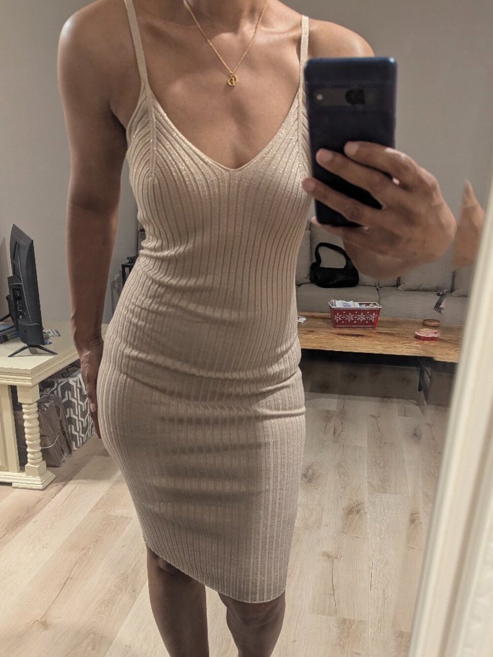 Gold Bodycon Midi Dress